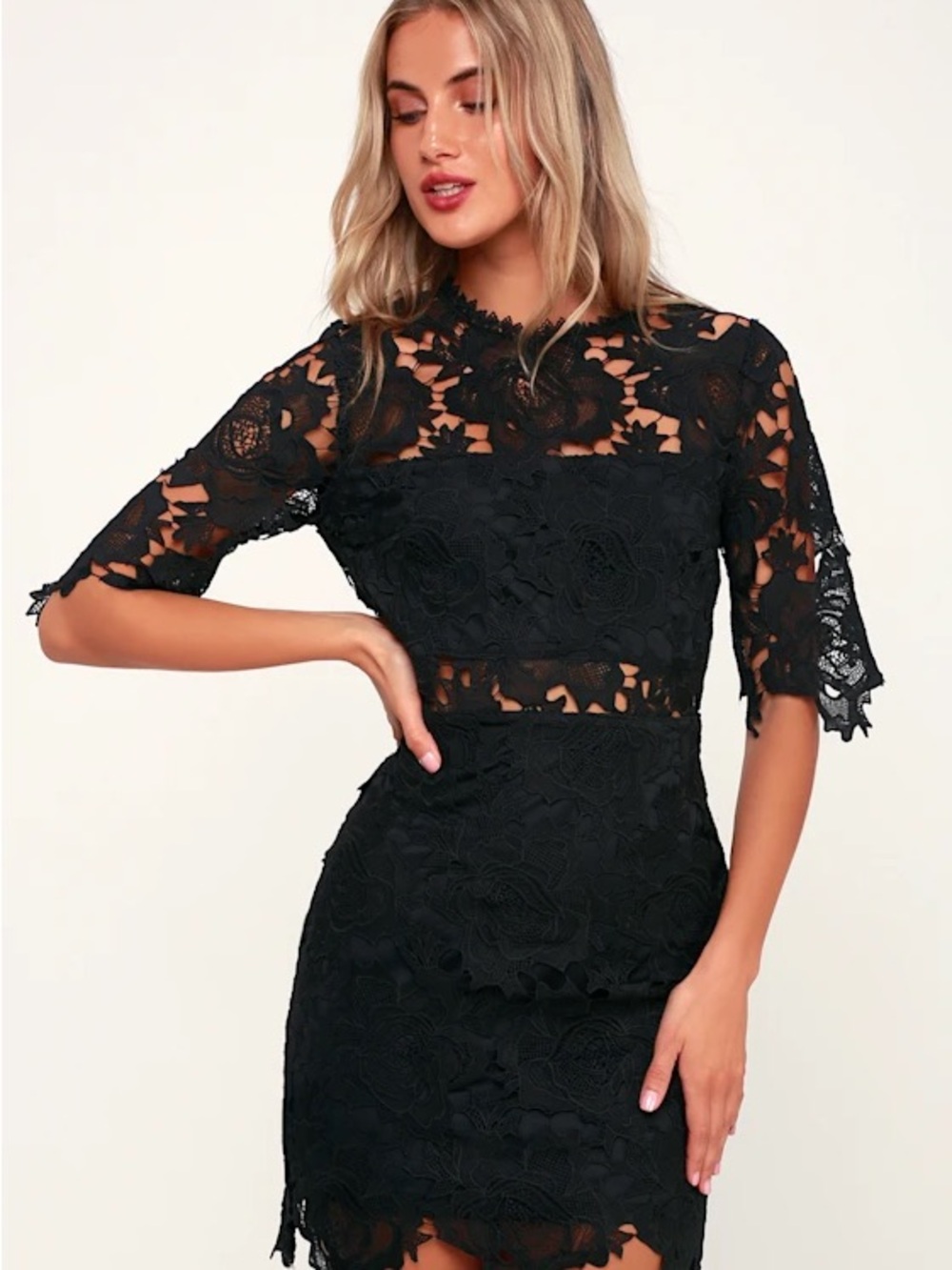 Lulus A Fine Romance Black Lace Sheath Dress